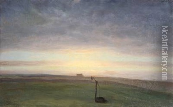 Field Landscape At Sunrise Oil Painting - Julius Paulsen