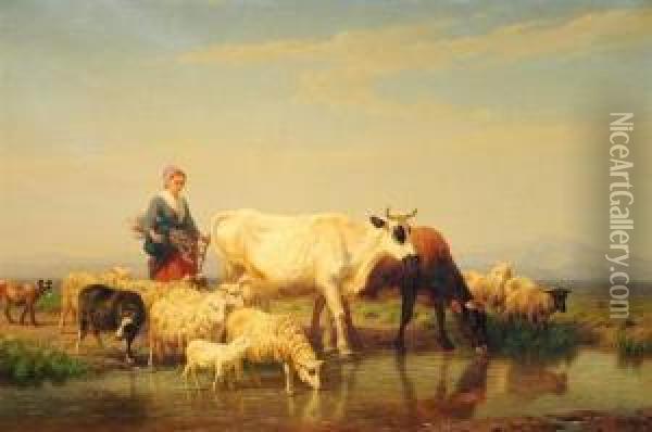 Pastoral Scene Oil Painting - Edmond Jean Baptiste Tschaggeny