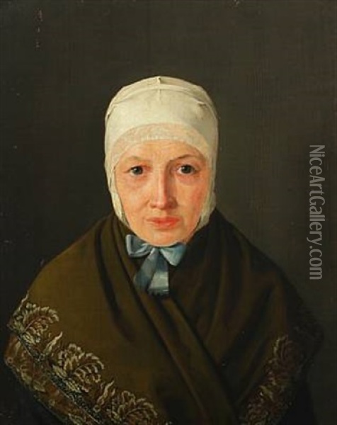 Portrait Of A Woman With Bonnet And Shawl Oil Painting - Jorgen Roed
