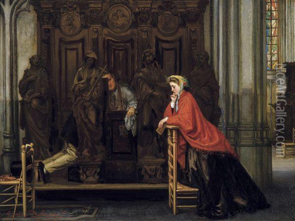 La Confession Oil Painting - Gustave Leonhard de Jonghe