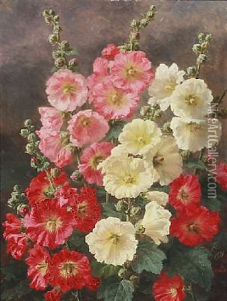 Flowering Hollyhocks Oil Painting - Anthonie Eleonore (Anthonore) Christensen