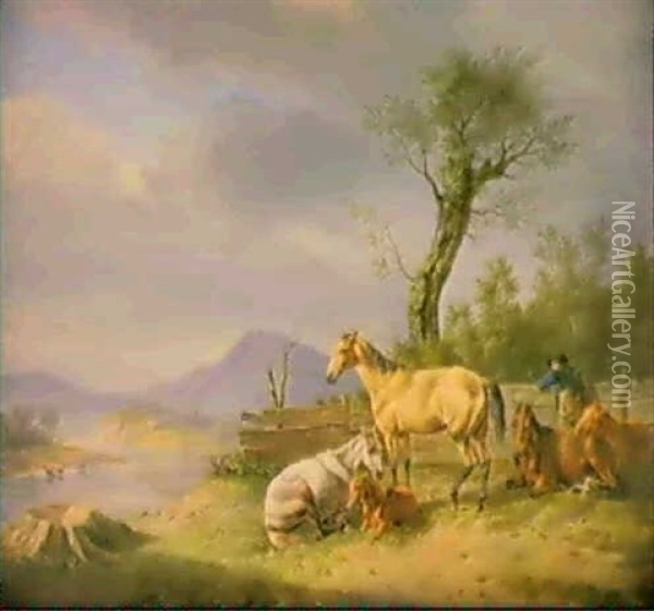 Romantische Landschaft Am Rhein Oil Painting - Rudolf Kuntz