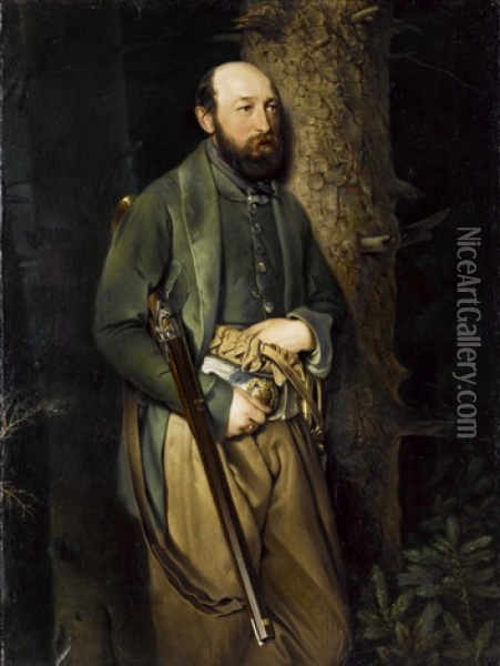 Portrat Des Kgl. Sachsischen Oberforstinspektor Ludwig Von Schonberg Oil Painting - Gustave Walther
