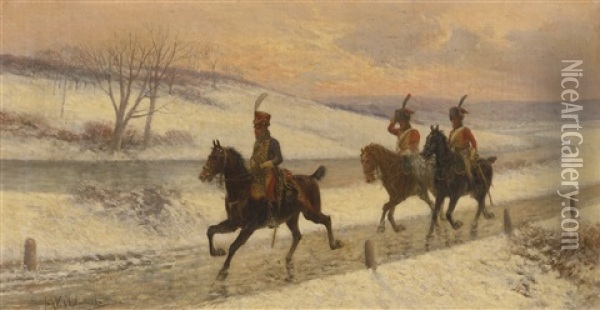 Napoleon's Cavalry Oil Painting - Jan van Chelminski