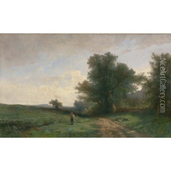 Landschaft Mit Maher (landscape With Mower) Oil Painting - Gustave Castan