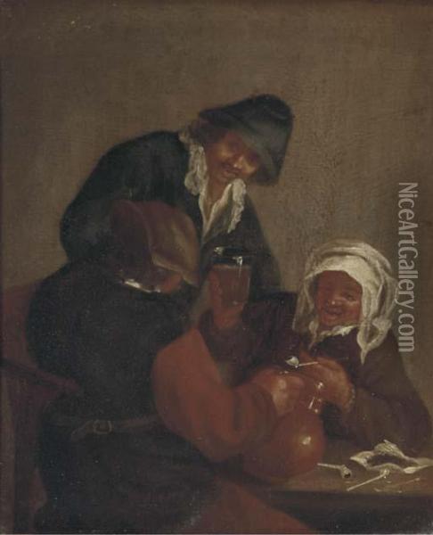 Peasants Making Merry In A Tavern Oil Painting - Adriaen Jansz. Van Ostade
