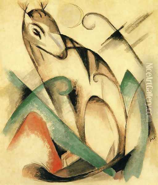 Seated Mythical Animal Oil Painting - Franz Marc