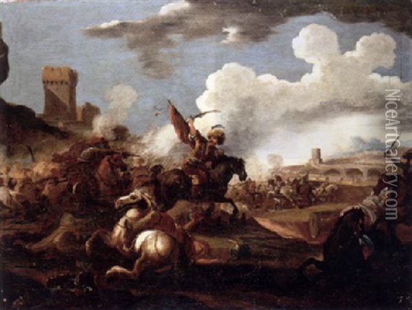 A Cavalry Battle Oil Painting - Joseph Parrocel
