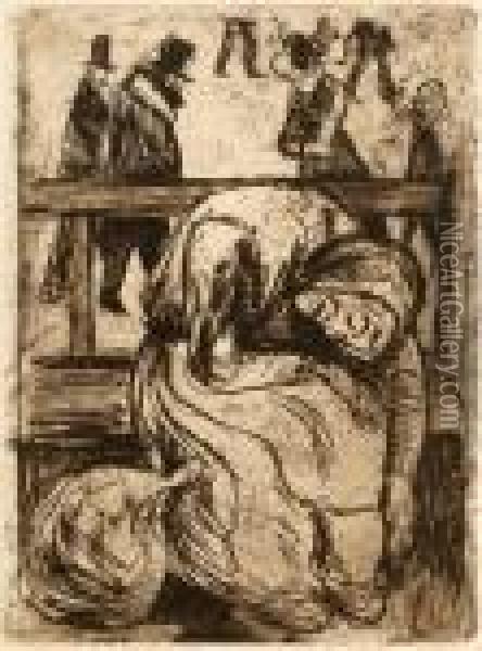 Gammel Kvinne Pa Benk Oil Painting - Edvard Munch