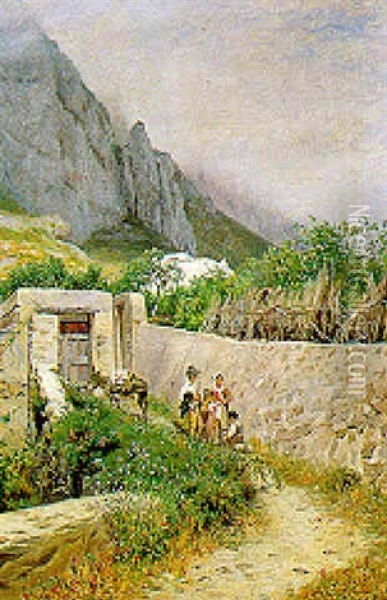 Paesaggio Caprese Con Contadini Oil Painting - Alceste Campriani