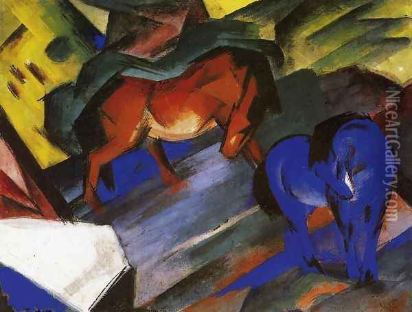 Red And Blue Horse Oil Painting - Franz Marc