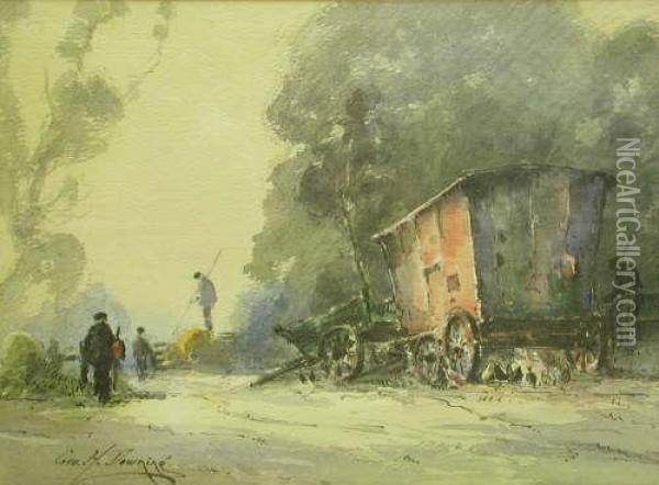 R.b.a. A Corner Of The Farm Watercolour,signed 20cm X 29cm Oil Painting - George Henry Downing