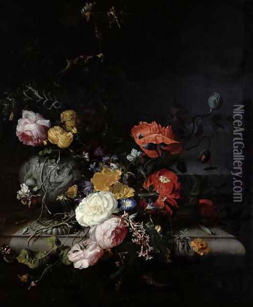 Still Life with Flowers and Insects Oil Painting - Jacob van Walscapelle