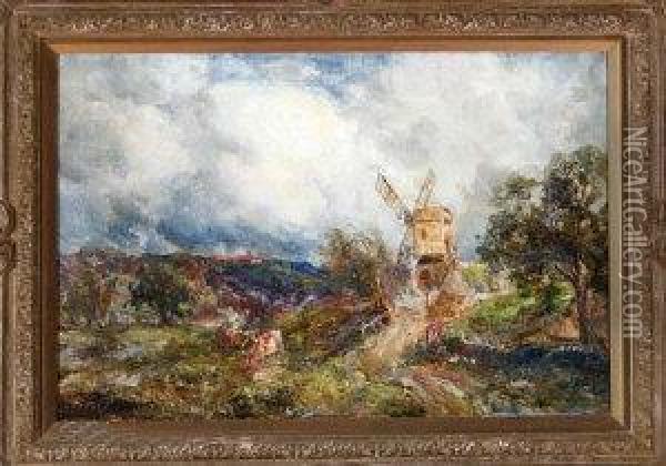 A Northern Landscape With Windmill Oil Painting - John Falconar Slater