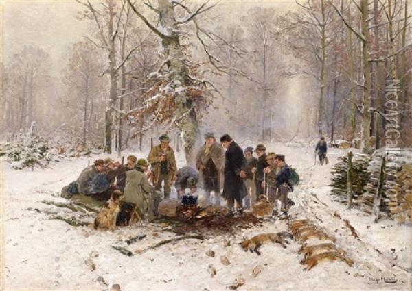 Nach Der Jagd Im Winter Oil Painting - Hugo Muehlig