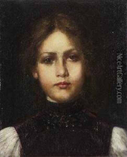 Madchen In Tracht. Oil Painting - Georg Buchner