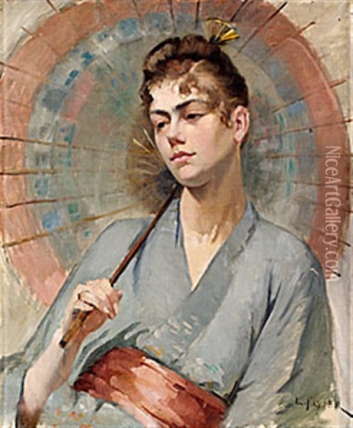 Ung Kvinna Med Paraply Oil Painting - Elisabeth Keyser