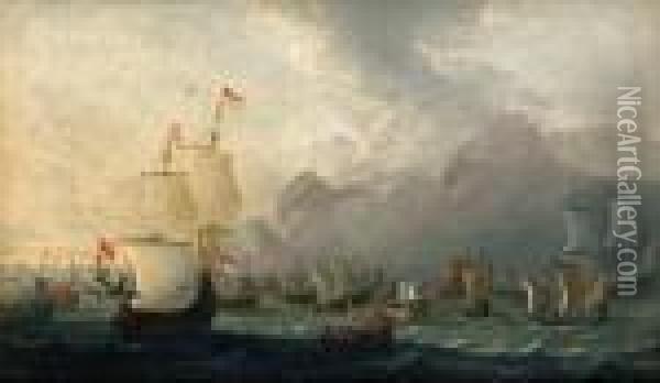 Marine With Armada Oil Painting - Abraham Storck