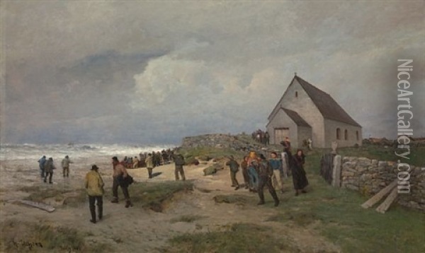 Stranding Pa Jaeren Oil Painting - Nicolai Martin Ulfsten