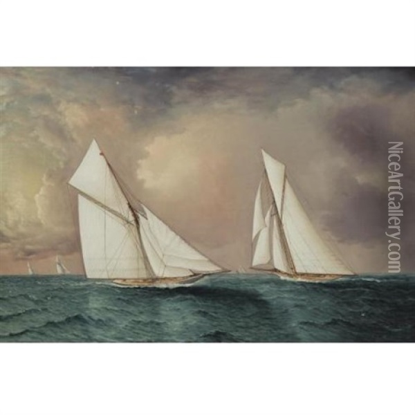 Vigilant And Valkyrie Ii In The 1893  America's Cup Race Oil Painting - James Edward Buttersworth