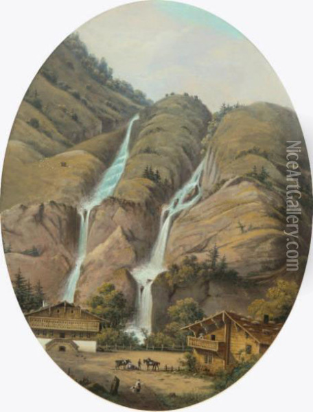 Paysage De Suisse Aux Cascades Oil Painting - Henri Knip