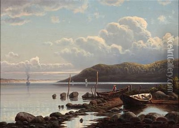 Coastal Scene With A Fisherman Oil Painting - Gustav Holmbom