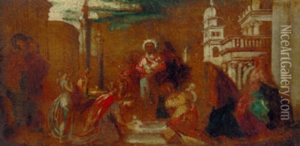 Christ Baptising The Children Oil Painting - Alexander Runciman