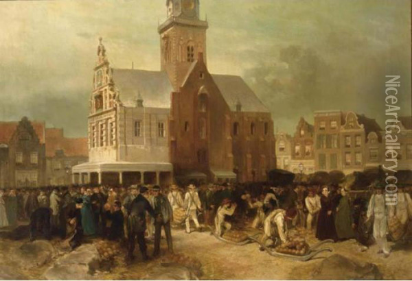 'waag En Kaasmarkt Te Alkmaar' Oil Painting - Charles Rochussen