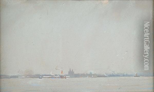 View Of Liverpool From The Water Oil Painting - Frank Thomas Copnall