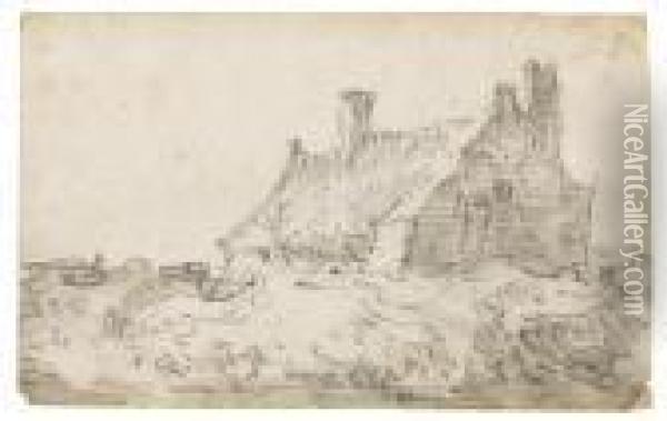 A Farmhouse With Two Chimneys Oil Painting - Jan van Goyen