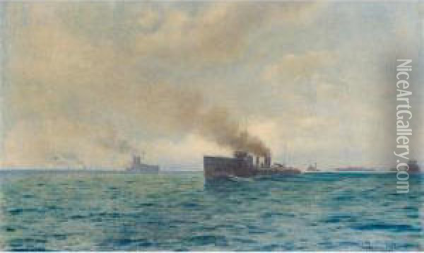 Battleships Oil Painting - Emilios Prosalentis