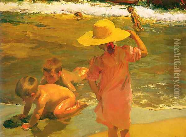 Ninos a la orilla del mar (Children on the Sea-shore) Oil Painting - Joaquin Sorolla Y Bastida