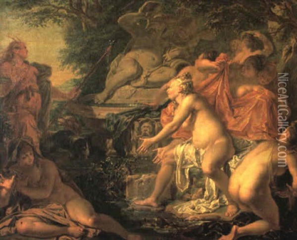 Diana And Her Nymphs Surprised By Actaeon Oil Painting - Willem van Mieris