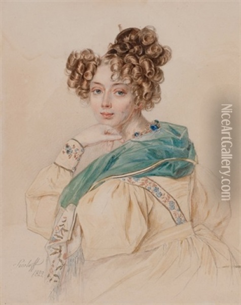 Portrait Of Countess Olga Alexandrovna Orlova Oil Painting - Petr Fedorovich Sokolov