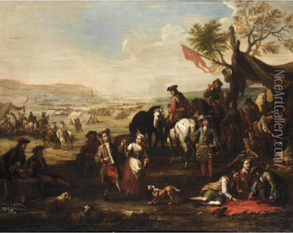 Military Encampment With Soldiers Drinking, Playing Dice And Carousing Oil Painting - Christian Reder
