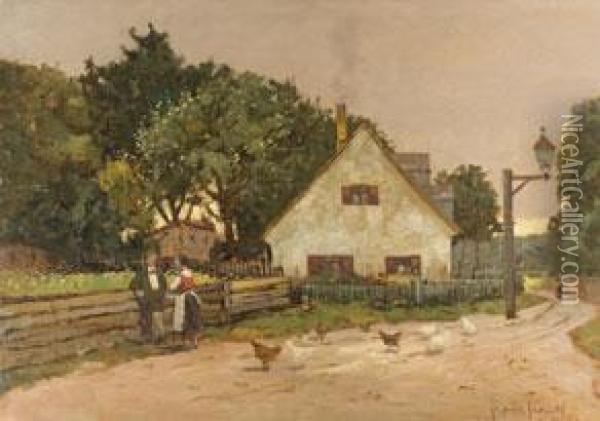 Liebesgeplauder Am Dorfrand
 Ol Auf Holz. Oil Painting - Franz Frankl