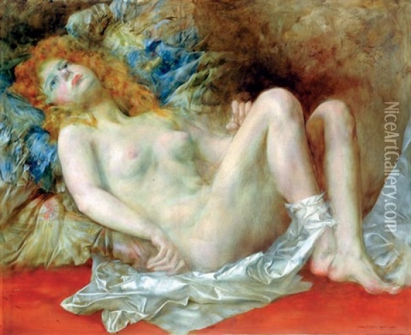 Woman Nude Oil Painting - Bertalan Karlovszky