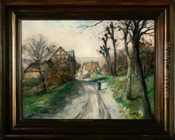 A German Road Scenery Oil Painting - Paul Putzhofen-Hambuchen