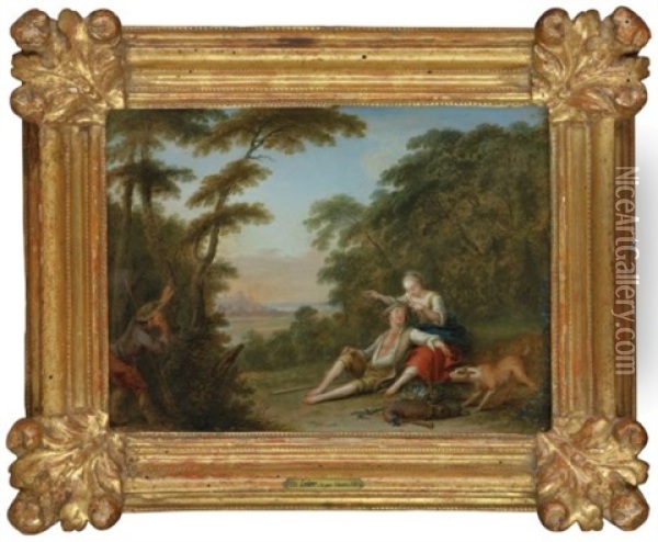 A Landscape With Couple Of Lovers, Spied By A Shepherd Oil Painting - Jacques Sebastien Le Clerc