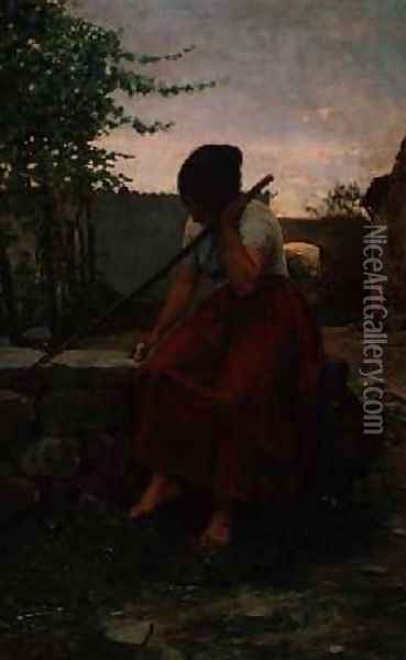Pensive Oil Painting - Joan Llimona y Bruguera