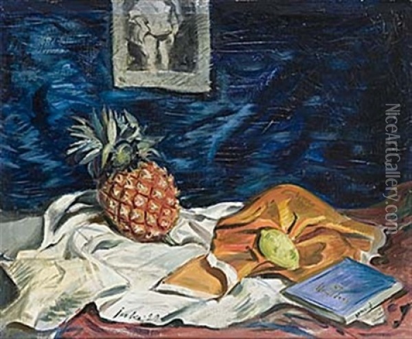 Stilleben Med Ananas Oil Painting - Erik Jerken