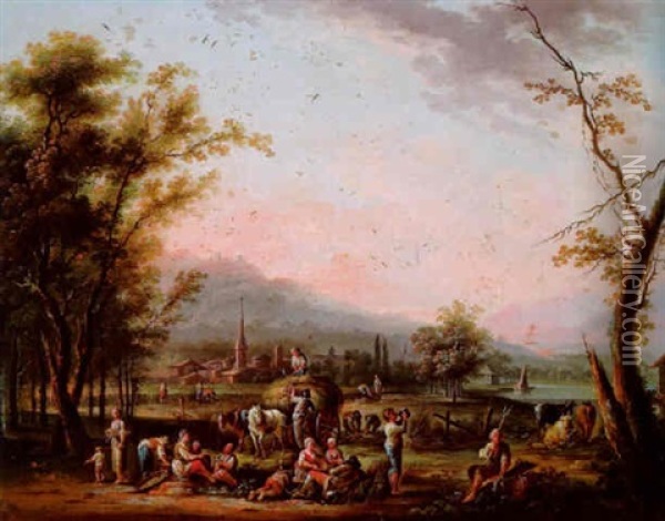 Landschaft Mit Heuernte, Allegorie Des Sommers Oil Painting - Jean Baptiste Charles Claudot