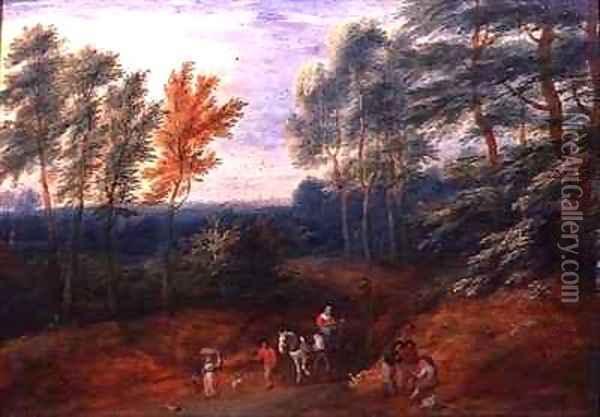 A Wooded Landscape with Travellers in a Haycart Oil Painting - Boudewyns