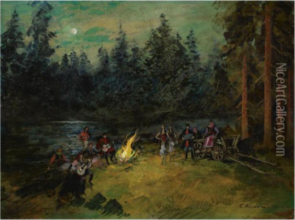 Around The Campfire Oil Painting - Konstantin Alexeievitch Korovin