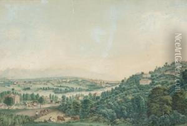 Moncalieri With Turin And The Alps Beyond Oil Painting - Charles-Jules-Lucien Mayan