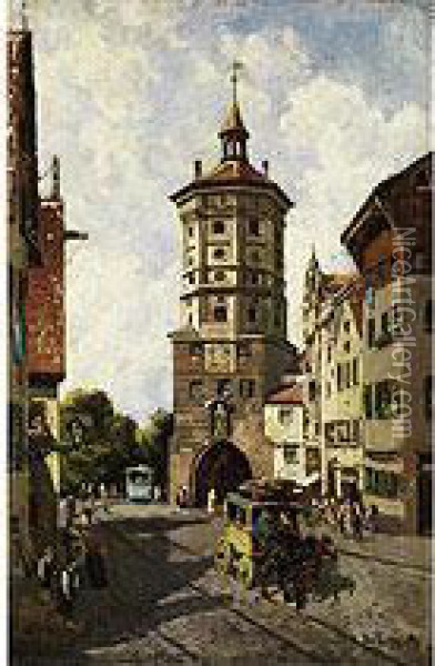 Das Augsburger Wertach-bruckentor Oil Painting - Ruppert Otto Von