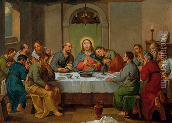 Christus Im Kreis Der Junger Beim Letzten Abendmahl Oil Painting - Konrad Huber von Weissenhorn