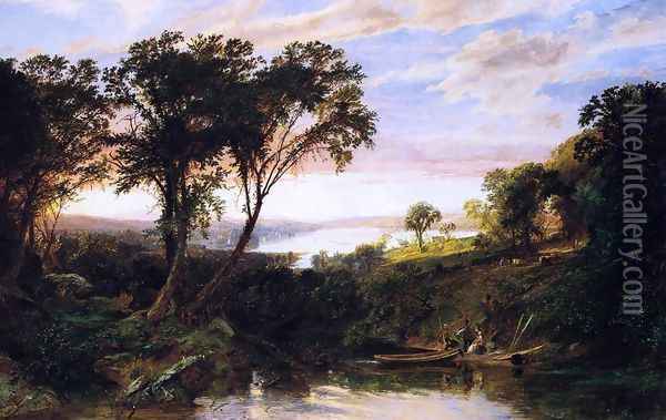 Hudson River View, Summer Oil Painting - Jasper Francis Cropsey