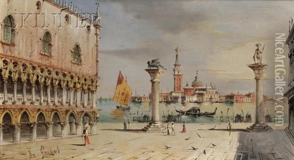 Venetian Views Of San Giorgio Maggiore, Saint Mark's Square Oil Painting - Giovanni Grubacs