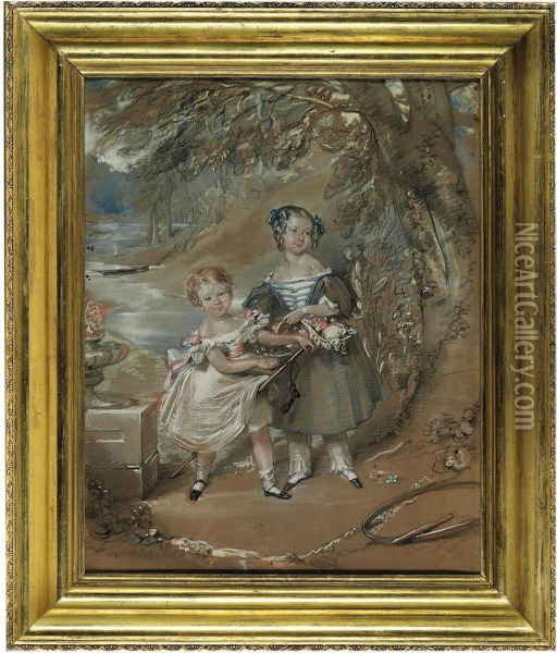 Portrait Of Lady Georgiana Francis Spencer (1832-1852) And The Hon.john Poyntz Spencer (1835-1910) Oil Painting - John Hayter